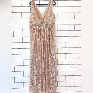 Stunning Rose Gold Sequin Formal Maxi dress - size 16